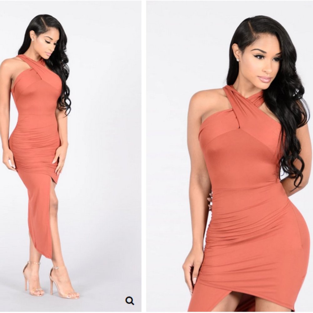 Asymmetrical Dress Halter Neckline Key Hole Detail